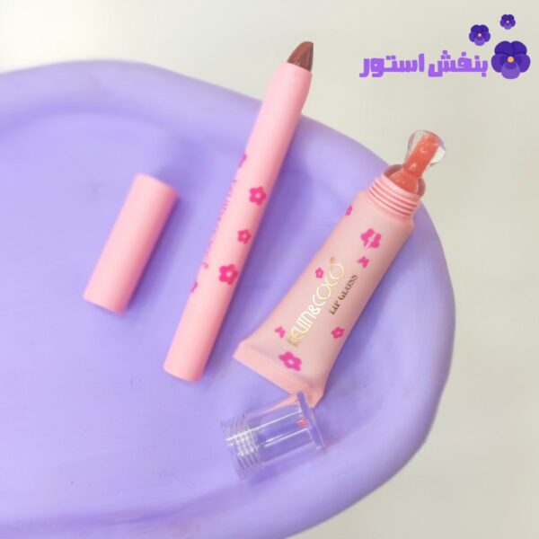 پک لیپ گلاس کریستالی و رژ لب مدادی مدل پروانه کوین اند کوکو اورجینال